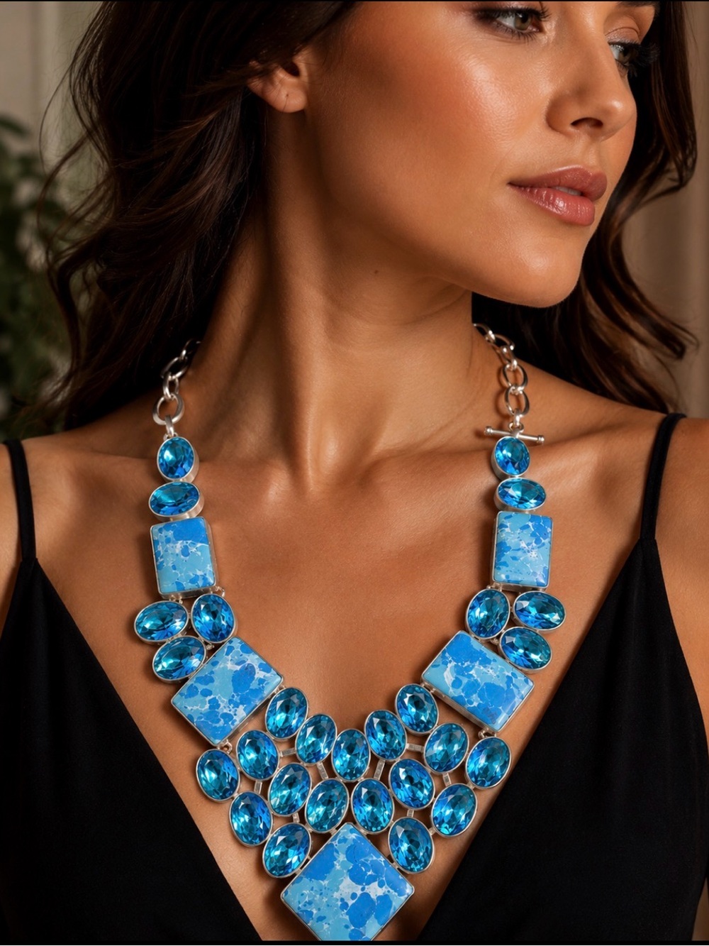 Artisan Sterling Silver Blue Statement Necklace